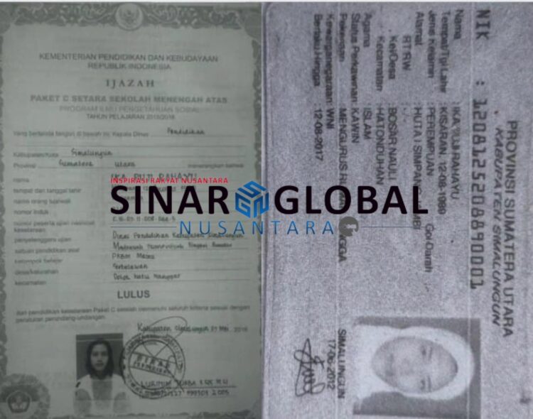 Keterangan gambar: ijazah Paket C setara SMA milik salah satu Kandidat yang namanya muncul sebagai nilai tertinggi pada ujian seleksi Perangkat Nagori , sementara data antara Ijazah tidak sinkron dengan KTP.